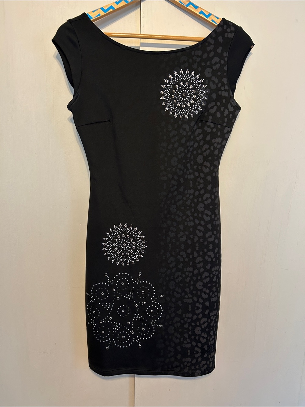 Desigual Black Mini Dress with Silver Stud Medallions NWOT
